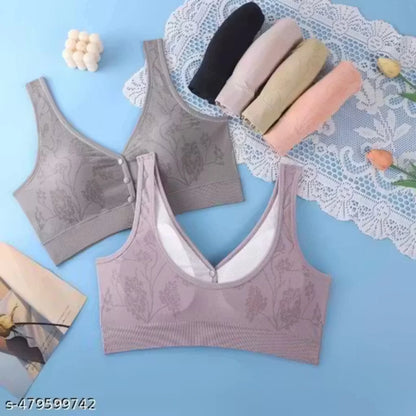 Plus Size Front Open Wireless Floral Bra – Soft Cotton Comfort for Women