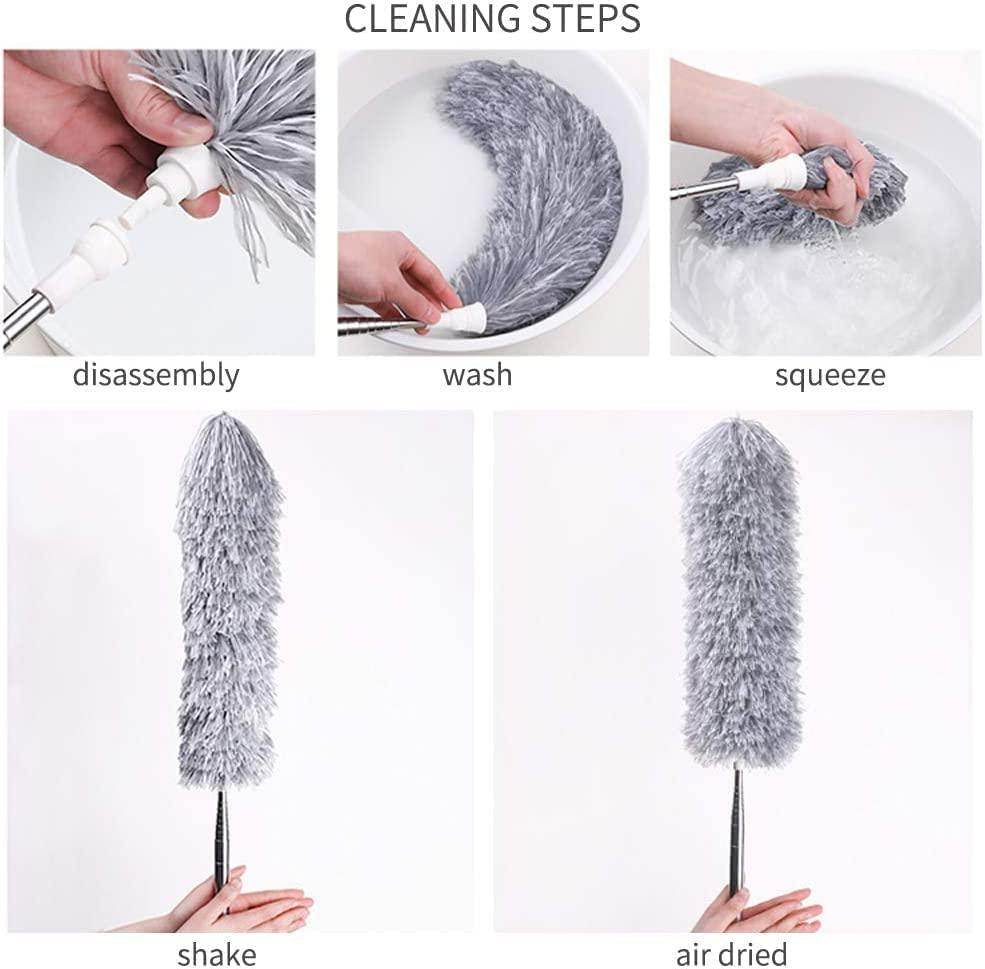 Microfiber Feather Duster Extendable Fan Cleaning Duster with 100 inches Expandable Pole Handle Washable Duster for High Ceiling Fans, Window Blinds, Furniture (Grey)