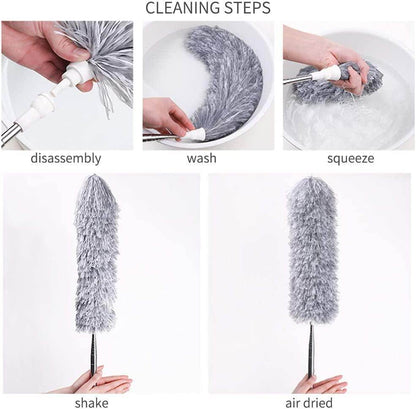 Microfiber Feather Duster Extendable Fan Cleaning Duster with 100 inches Expandable Pole Handle Washable Duster for High Ceiling Fans, Window Blinds, Furniture (Grey)