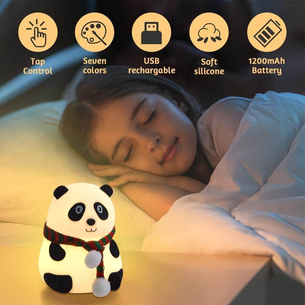 Adorable Panda Night Lamp for Kids Bedrooms | Perfect Valentine’s Gift | Cute, USB Rechargeable Touch Control LED Nightlight for Toddlers & Babies