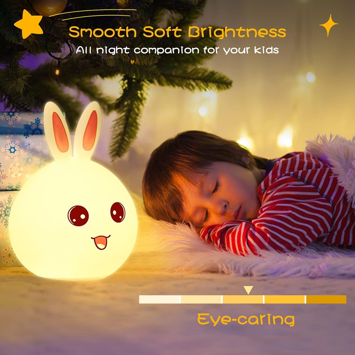 Cute Big Face Rabbit Silicone Beside Night Light For Kids, Color Changing Lamp Toddlers, Portable And Usb Rechargeable