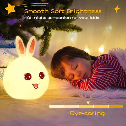 Cute Big Face Rabbit Silicone Beside Night Light For Kids, Color Changing Lamp Toddlers, Portable And Usb Rechargeable