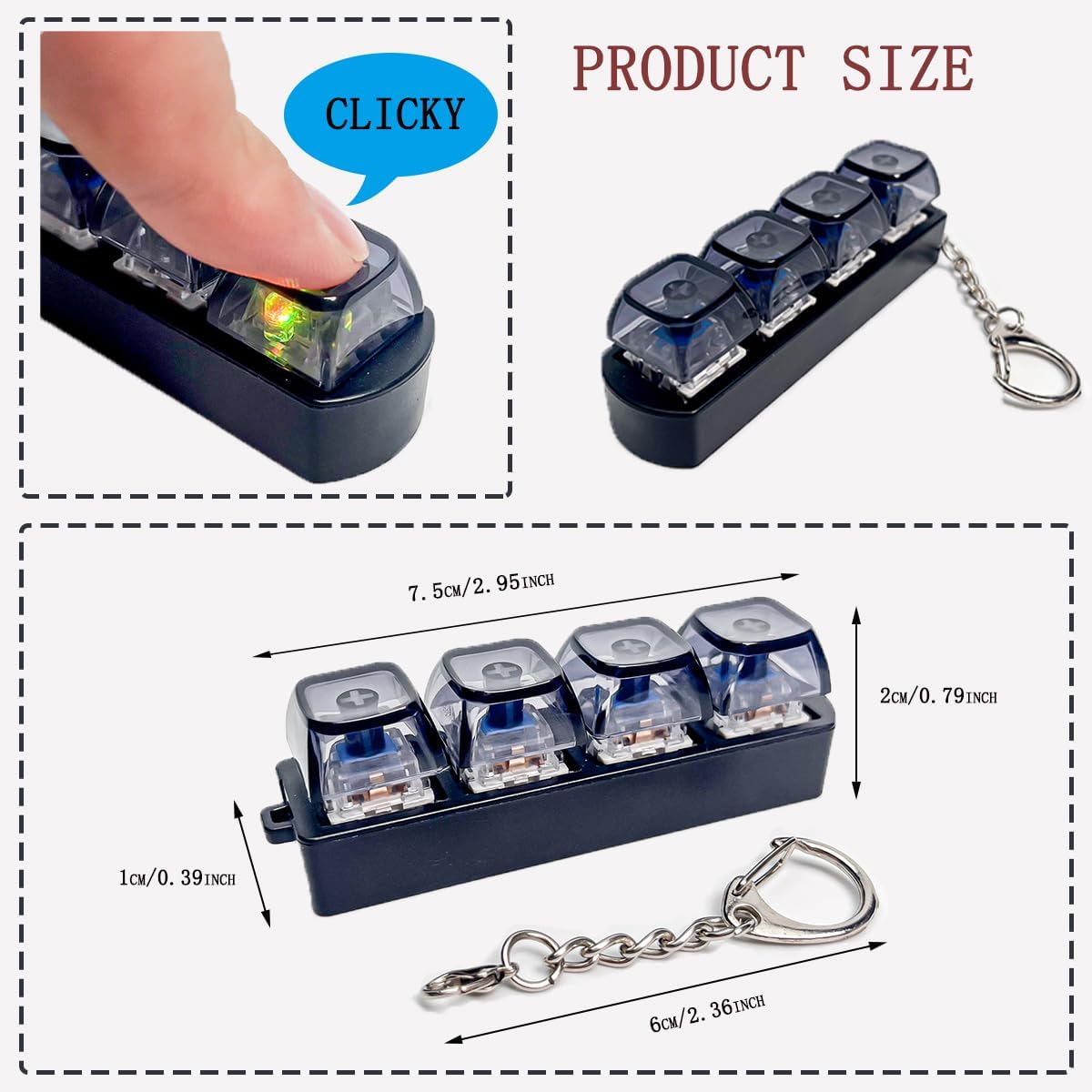Keyboard Fidget Keychain | Mechanical Key Stress Relief Clicker | Portable Anxiety & Focus Toy