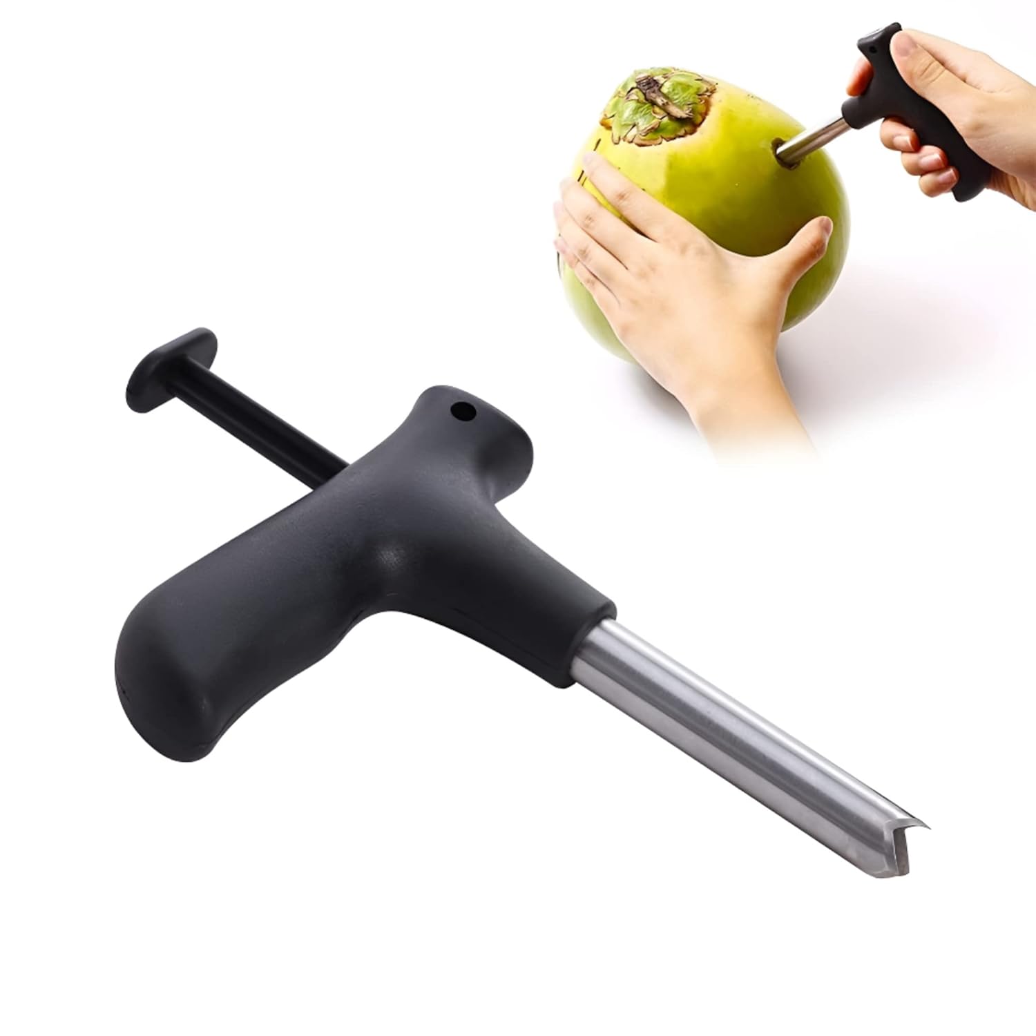 Coconut Opener - Stainless Steel Coconut Drill Cutter | Easy Coconut Cracking Tool for Fresh Coconut Water with Cleaning Stick (1PC)