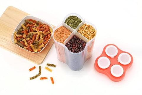 4-in-1 Square Food Container for Cereal Storage, Multi-Color