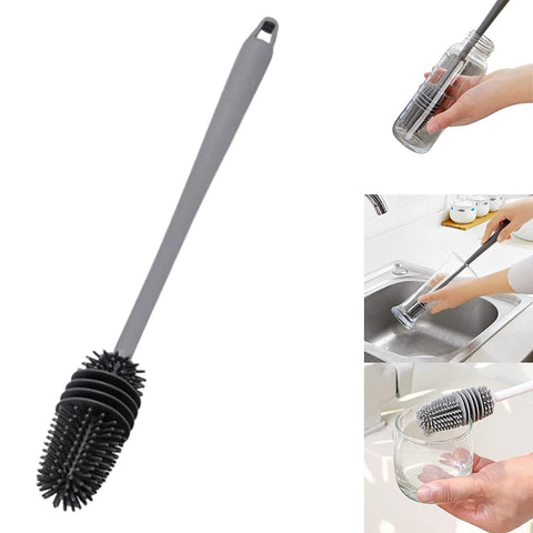 Bottle Cleaning Brush with Silicone Long Handle for Baby Bottles, Water Bottles, Containers, and Glasses