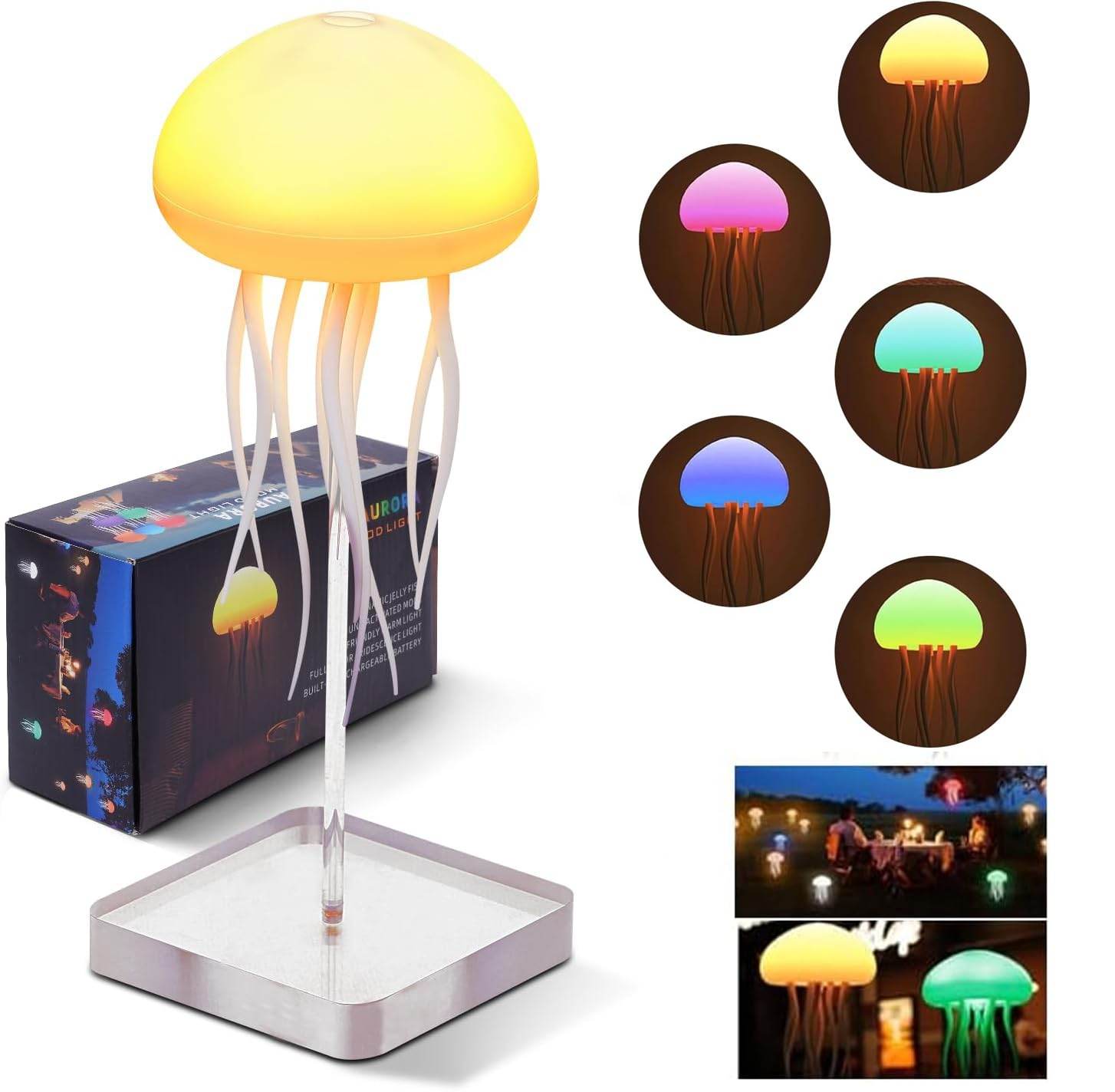 Jellyfish LED Night Light – 7-Color Changing Baby Room Lamp | Hanging + Base | Aesthetic Ocean-Themed Decor & Gift
