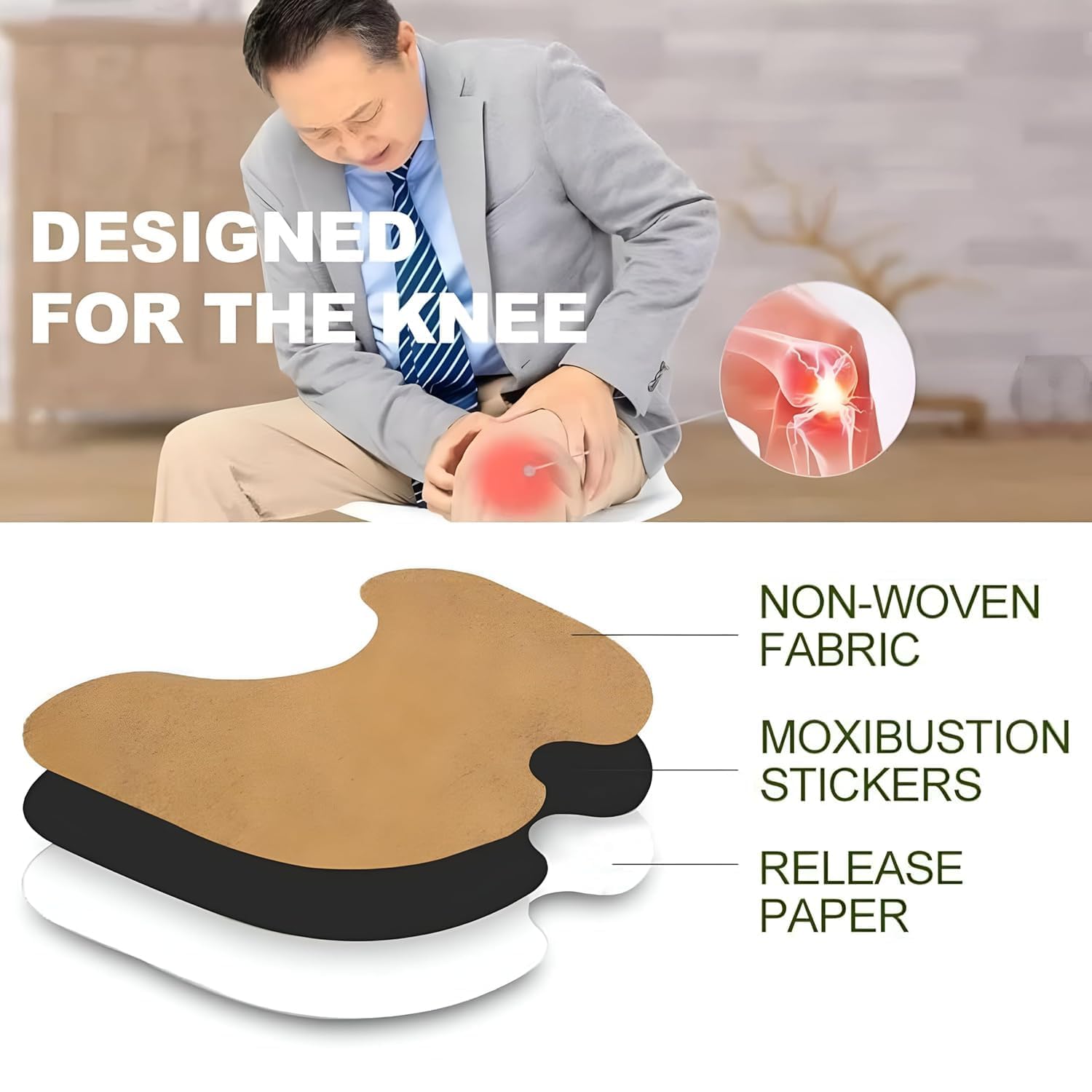 Herbal Knee Pain Relief Patch – Natural Chinese Heating Pads for Joint, Muscle & Arthritis Pain – Quick Relief Plaster for Back, Knee & Body Aches