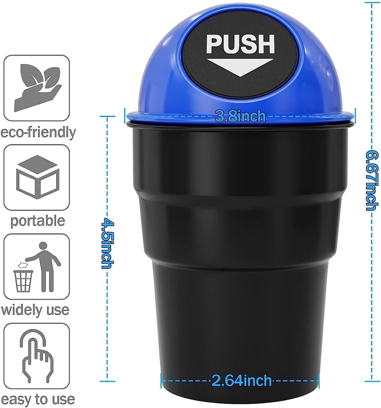 Portable Mini Car Dustbin/Trash Bin – Compact Car Garbage Can for Cup Holder, Travel & Storage (Black)