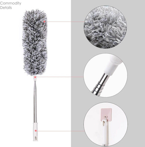 Microfiber Feather Duster Extendable Fan Cleaning Duster with 100 inches Expandable Pole Handle Washable Duster for High Ceiling Fans, Window Blinds, Furniture (Grey)
