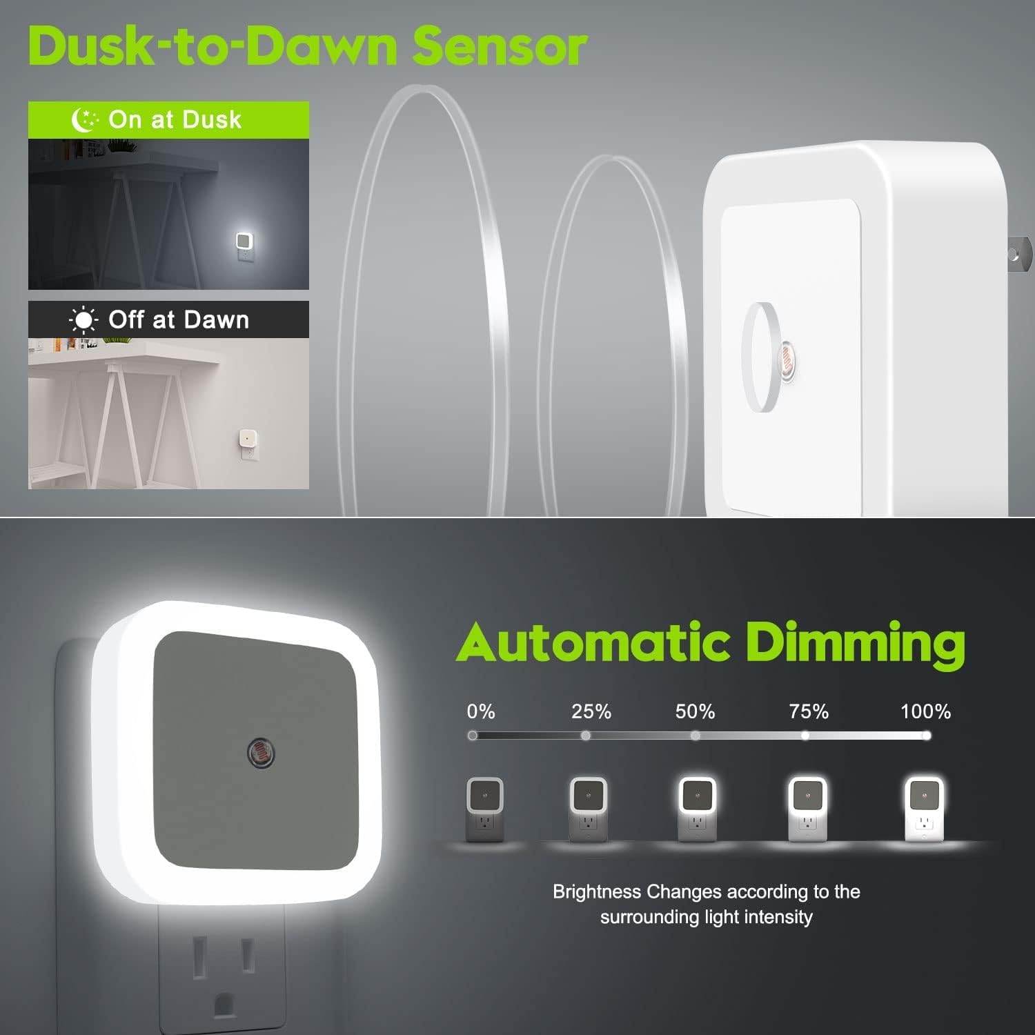 Smart Sensor Night Lamp with Automatic On/Off, Energy-Saving LED Light (0.5W) for Bedroom and Home