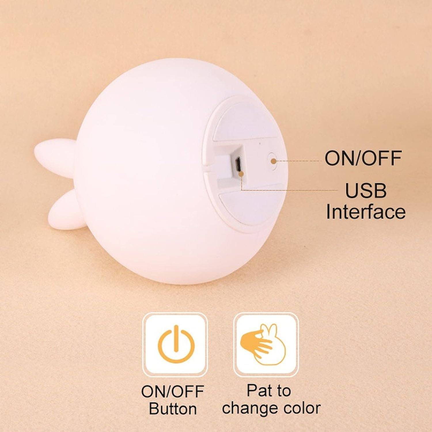 Cute Big Face Rabbit Silicone Beside Night Light For Kids, Color Changing Lamp Toddlers, Portable And Usb Rechargeable