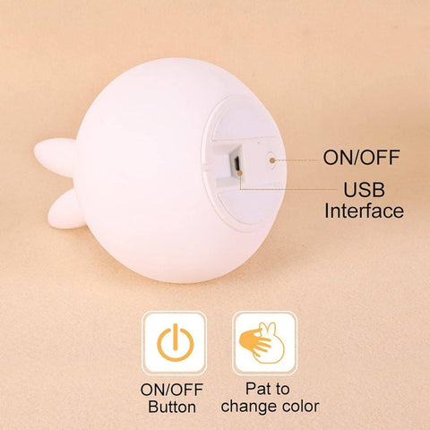 Cute Big Face Rabbit Silicone Beside Night Light For Kids, Color Changing Lamp Toddlers, Portable And Usb Rechargeable