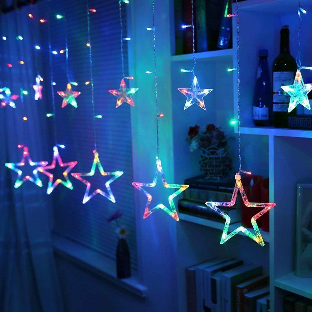 12 Star Curtain String Decorative Led Lights with 4 Meter (1 Curtain) 114 Led, (6+6 Star,Warm White,Corded electric,Plastic,Corner)