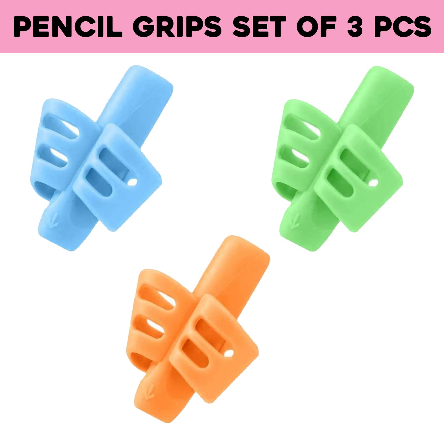 3Pcs Pencil Holder Set – Finger Grip for Kids, Perfect for Handwriting Beginners (Ages 3+), Multi-Color
