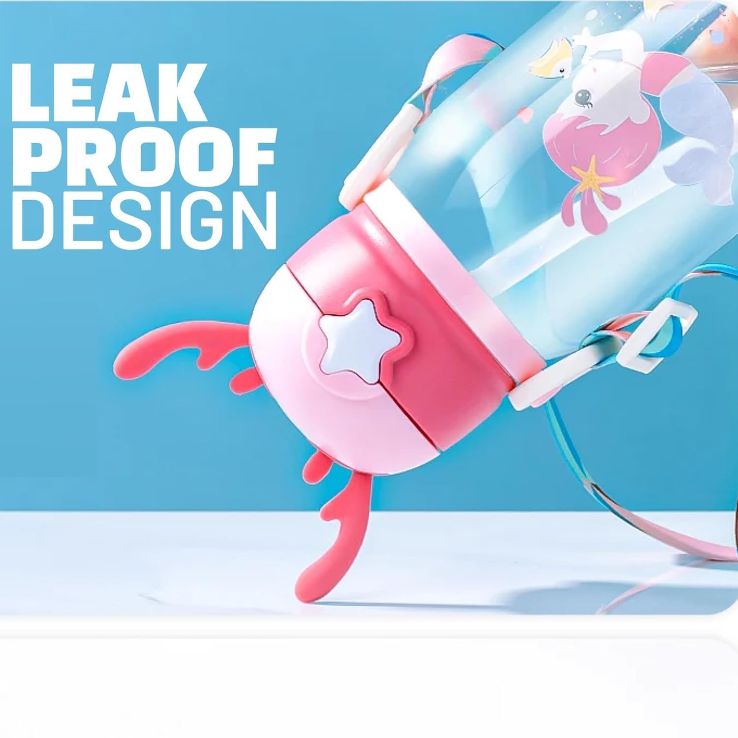 Multi-Cartoon Design Water Bottle with Straw & Strap | BPA-Free, Non-Toxic, Anti-Leak Bottle for Kids | Perfect for School & Home