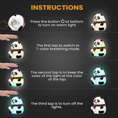 Adorable Panda Night Lamp for Kids Bedrooms | Perfect Valentine’s Gift | Cute, USB Rechargeable Touch Control LED Nightlight for Toddlers & Babies