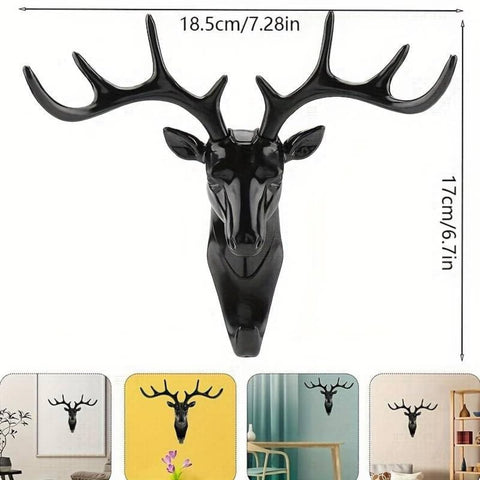 1 PCS Deer Head Hanging Hook, Self-Adhesive Wall Hook for Bags, Keys, and More | Rustic Wildlife-Inspired Decorative Holder (Black)