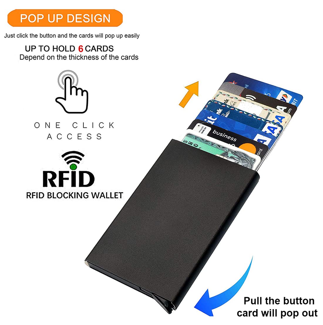 Black RFID Blocking Aluminium Pop-Up Card Holder – Secure Debit/Credit/ATM Wallet for Men & Women