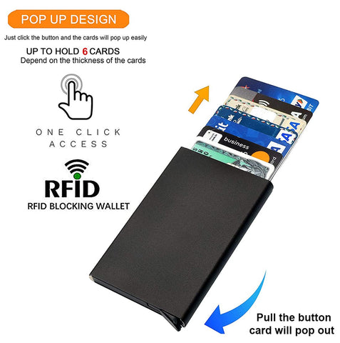 Black RFID Blocking Aluminium Pop-Up Card Holder – Secure Debit/Credit/ATM Wallet for Men & Women