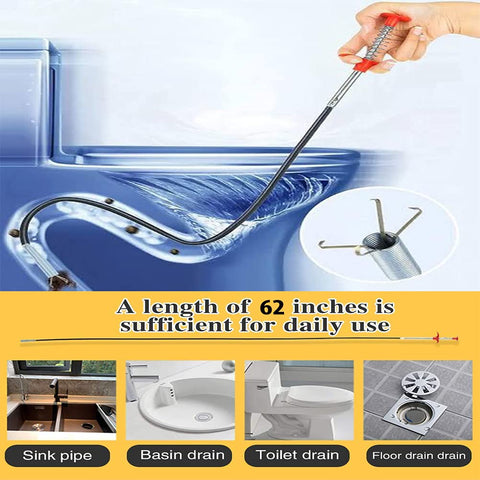 Stainless Steel Hair Catching Claw Drain Cleaner Tool, 5ft Spring Wire Dredge Stick for Kitchen and Bathroom