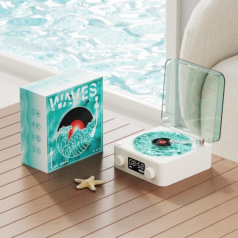 GARDINO Retro-style Wireless waves vinyl Bluetooth Speaker for Sea White Noise with Bedroom Clock & Ambience Light, A Great Gift Suited for Computer Desktop
