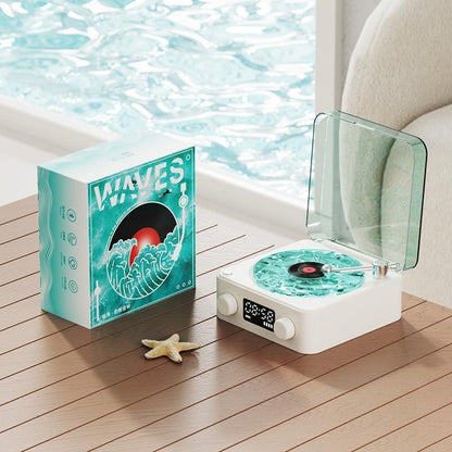 GARDINO Retro-style Wireless waves vinyl Bluetooth Speaker for Sea White Noise with Bedroom Clock & Ambience Light, A Great Gift Suited for Computer Desktop