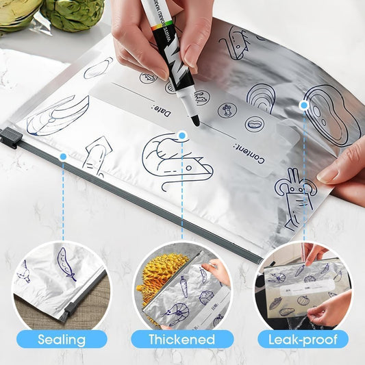 10 PCS Reusable Aluminum Food Storage Bags | Stand-Up Foil Zip Lock Pouches | Leakproof & Resealable Fresh-Keeping Bags for Vegetables, Fruits, Snacks & Meat