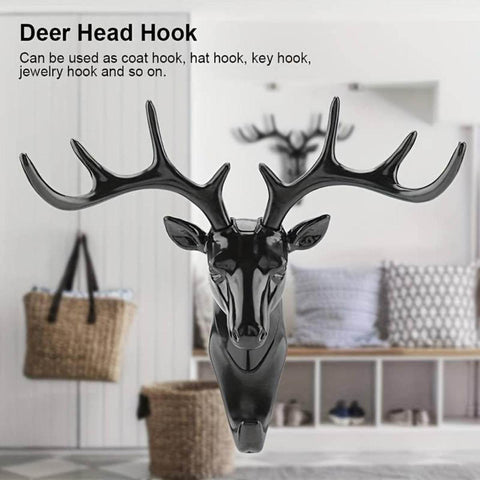 1 PCS Deer Head Hanging Hook, Self-Adhesive Wall Hook for Bags, Keys, and More | Rustic Wildlife-Inspired Decorative Holder (Black)