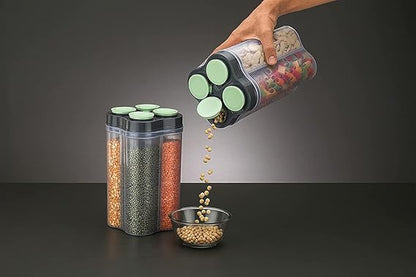 4-in-1 Square Food Container for Cereal Storage, Multi-Color