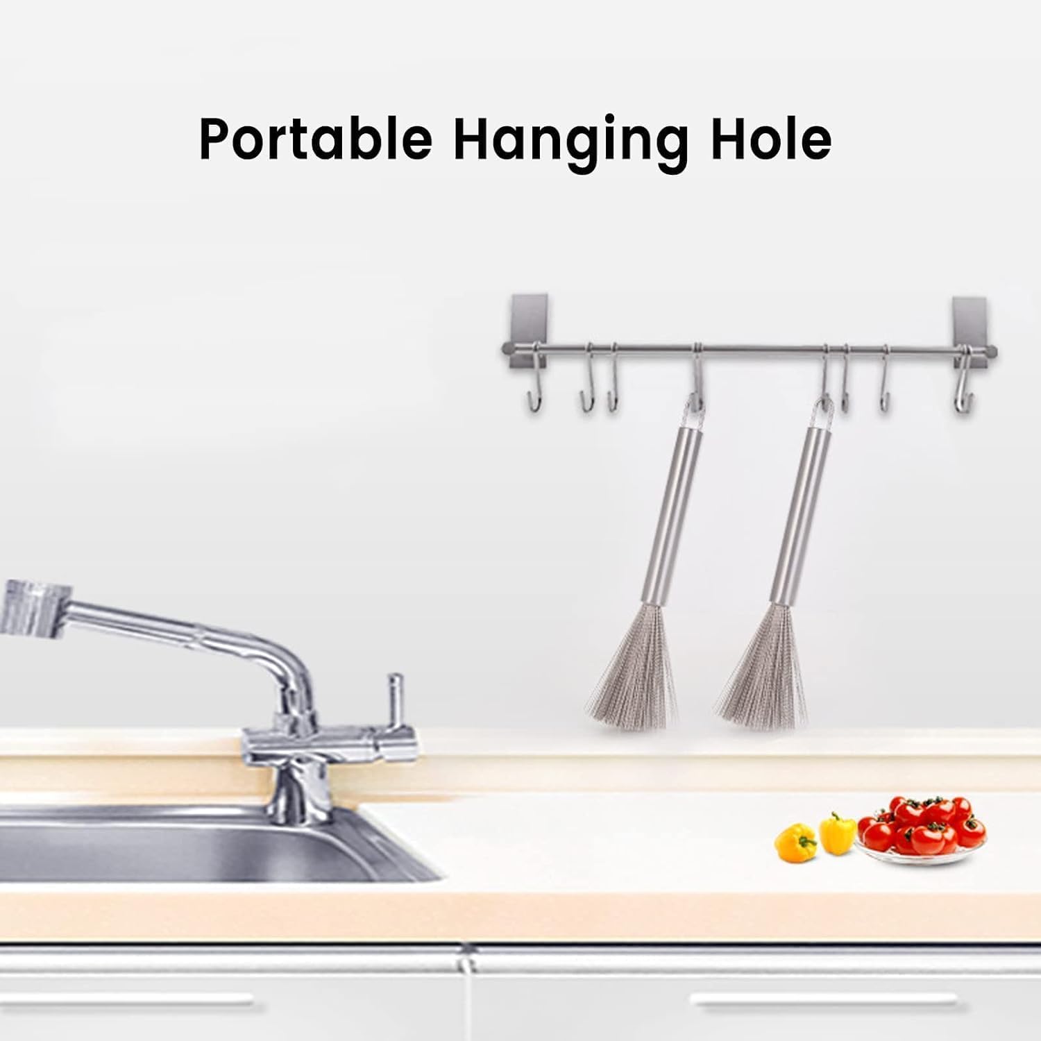 Steel Scrubber Brush with Handle for Kitchen, Pan, Pot, Wok, and Dishes Cleaning