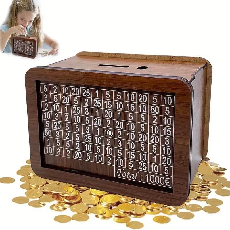 Wooden Piggy Bank | Carved Money Box for Kids & Adults | Savings Coin Box