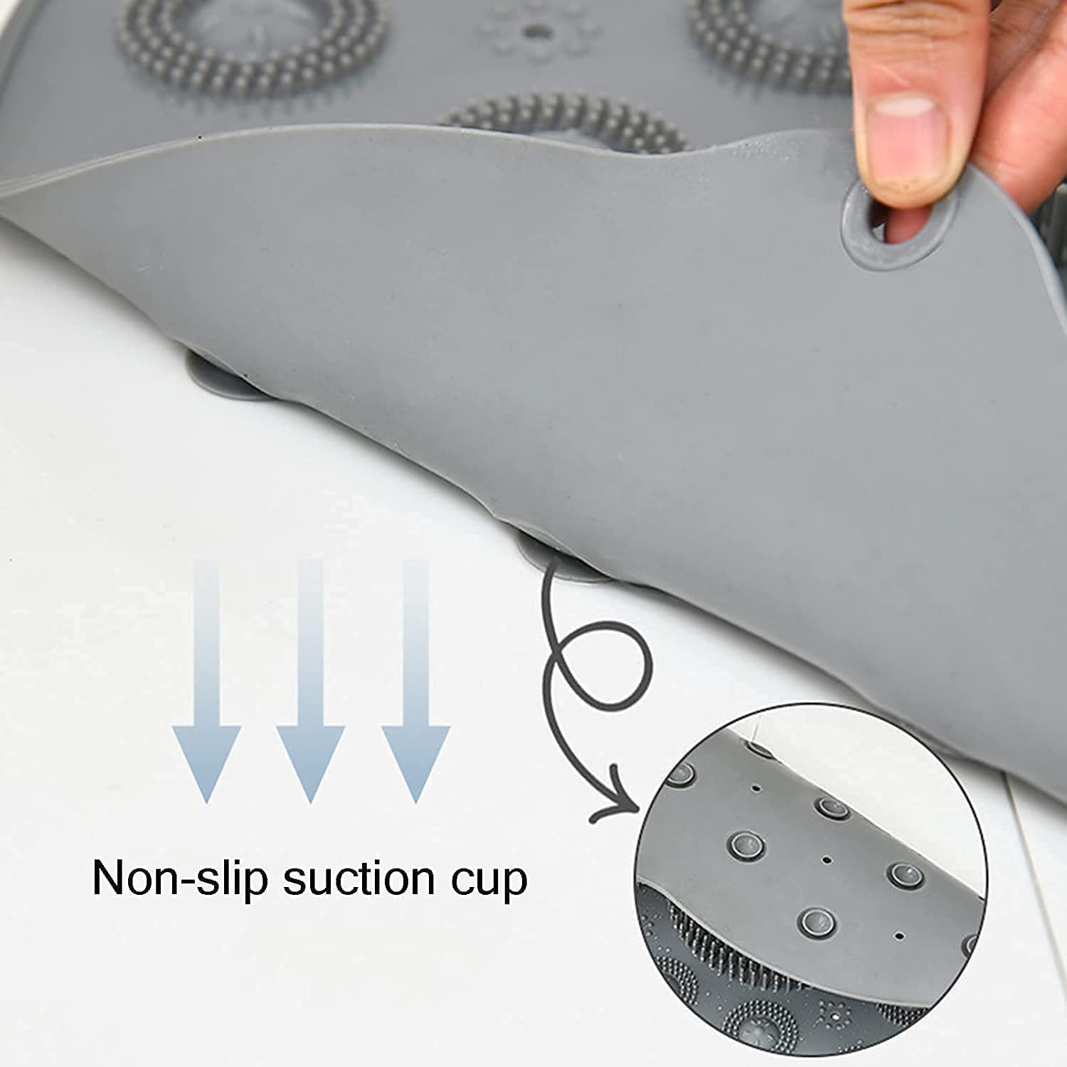 Anti-Skid Bathroom Shower Mat | Non-Slip Foot Pad with Suction Cups & Drain Holes | Soft Silicone Foot Massager Scrubber (Round)