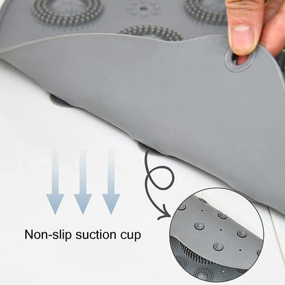 Anti-Skid Bathroom Shower Mat | Non-Slip Foot Pad with Suction Cups & Drain Holes | Soft Silicone Foot Massager Scrubber (Round)