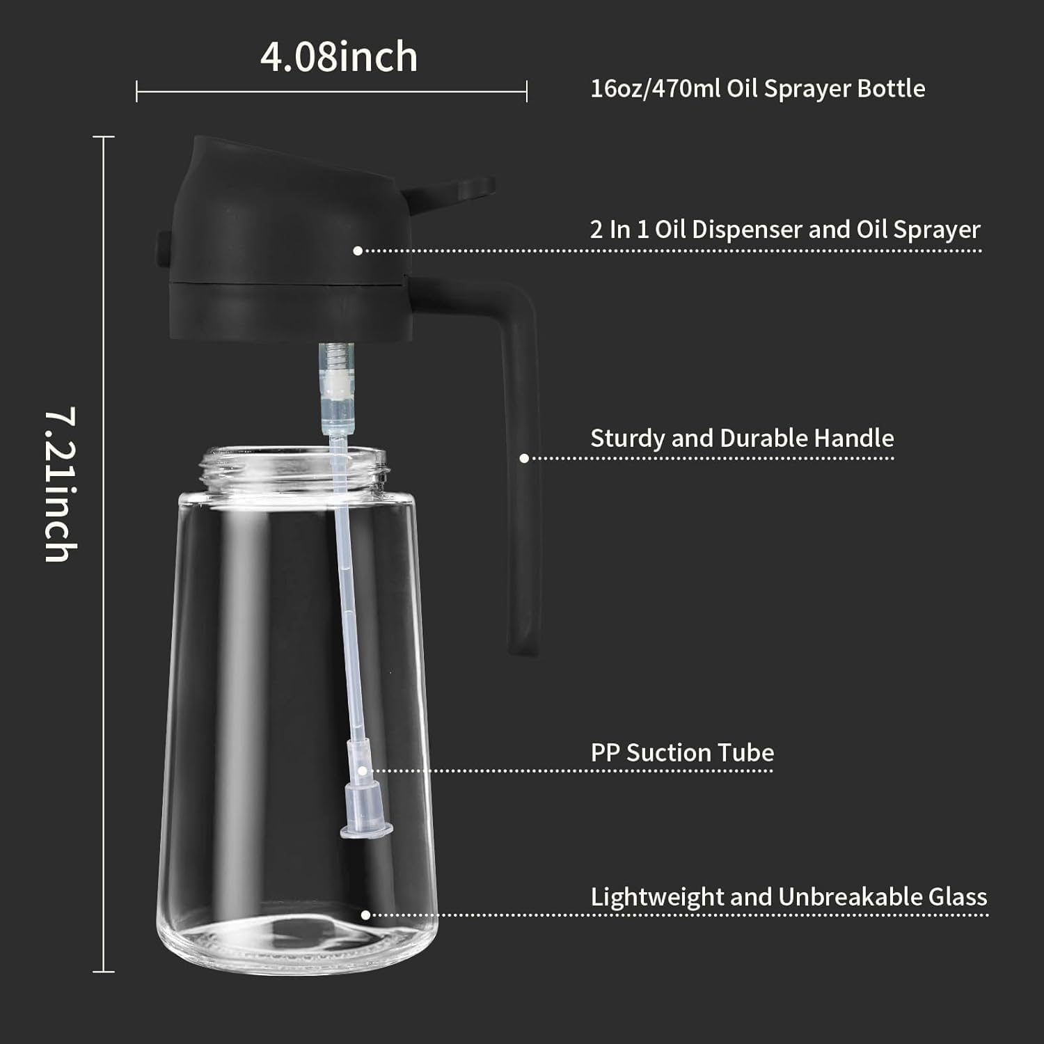 2-in-1 Glass Oil Sprayer and Dispenser Bottle with Premium Nozzle – Multi-Color Oil Dispenser and Sprayer (500 ML)