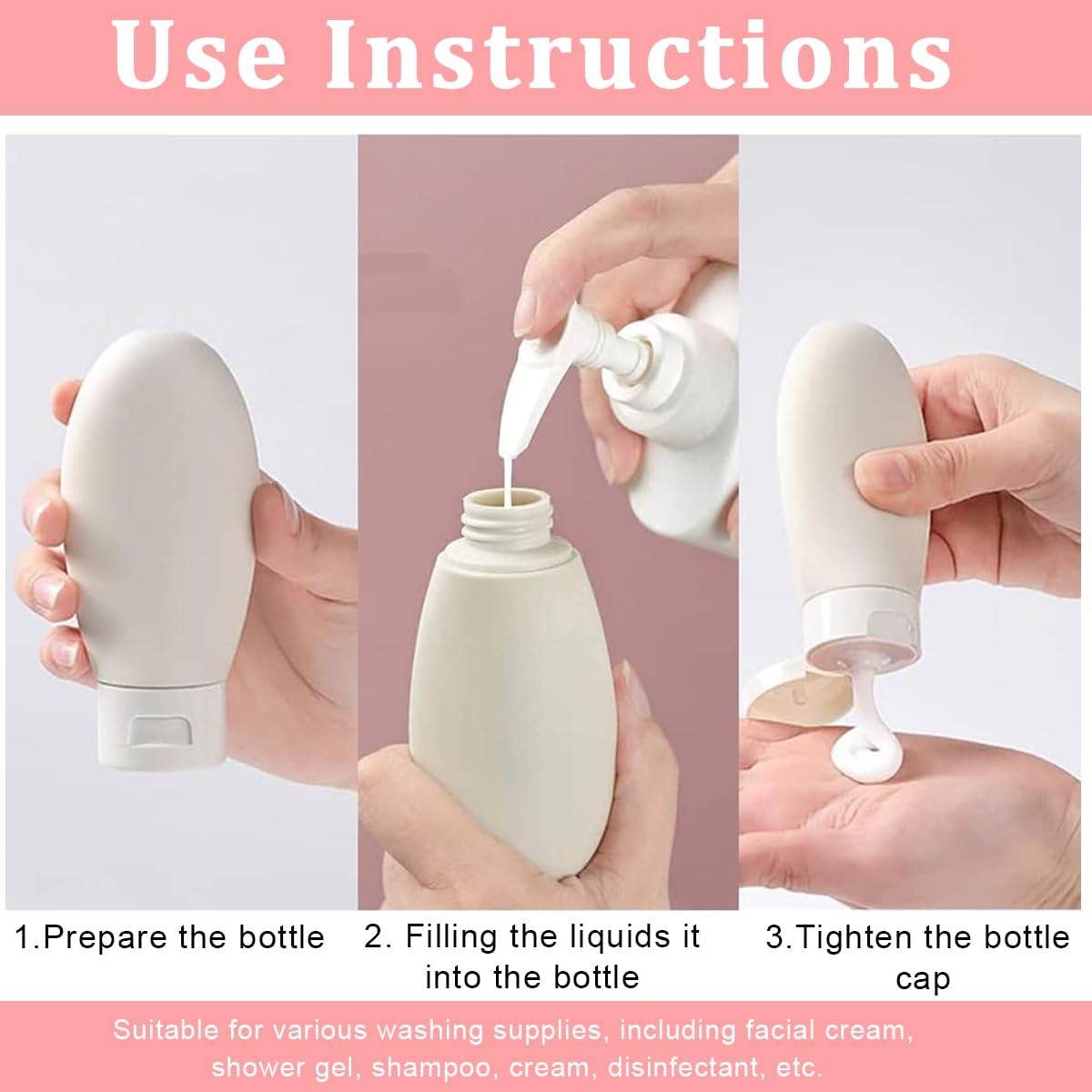 3Pcs Leak-Proof Travel Bottles (60ml) - Refillable Toiletry Containers with Lids for Easy Packing and Travel