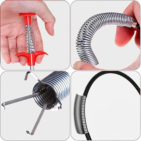 Stainless Steel Hair Catching Claw Drain Cleaner Tool, 5ft Spring Wire Dredge Stick for Kitchen and Bathroom