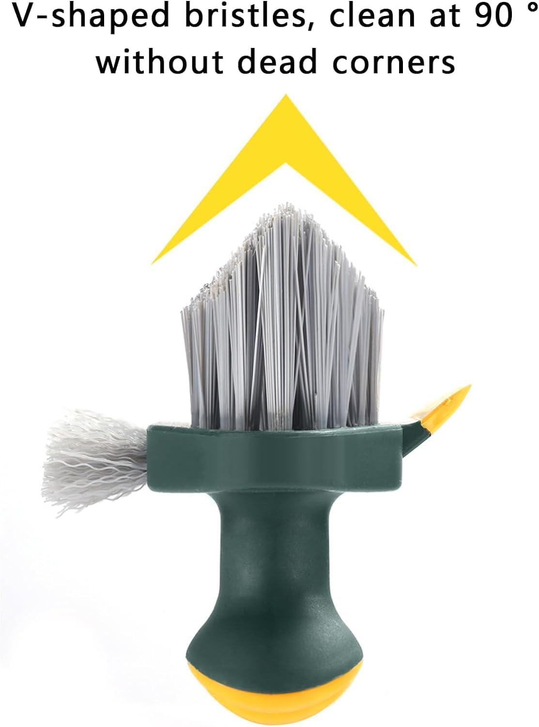 Grout Cleaner Brush 4-in-1 with Squeegee – Multifunctional V-Shape Gap Scrub Brush for Crevice, Corner, Window, Sink, Kitchen, and Bathroom Cleaning