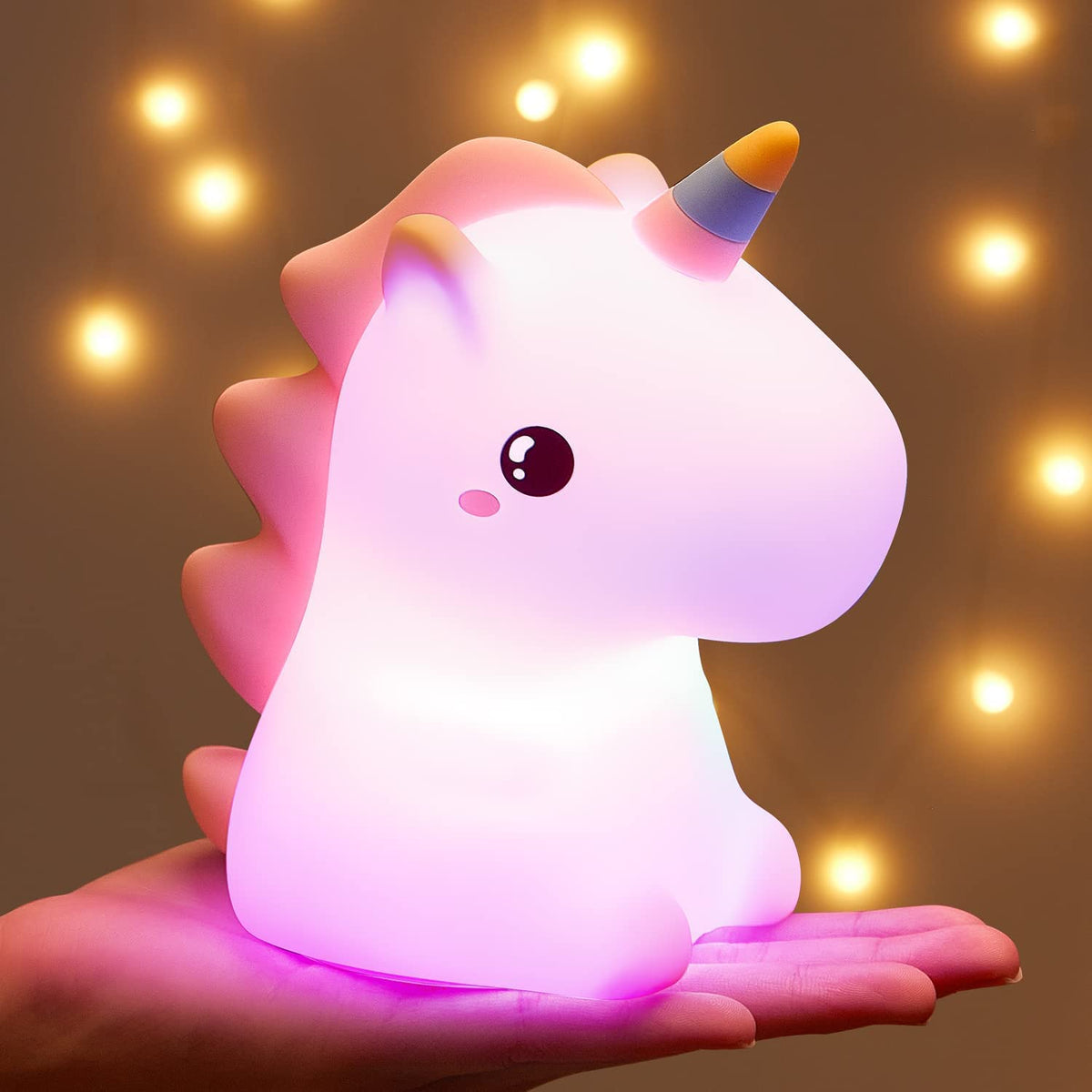 Silicone Unicone Night Light Rechargeable Led Lamp with 7-Color Breathing Modes, Touch Sensor Control