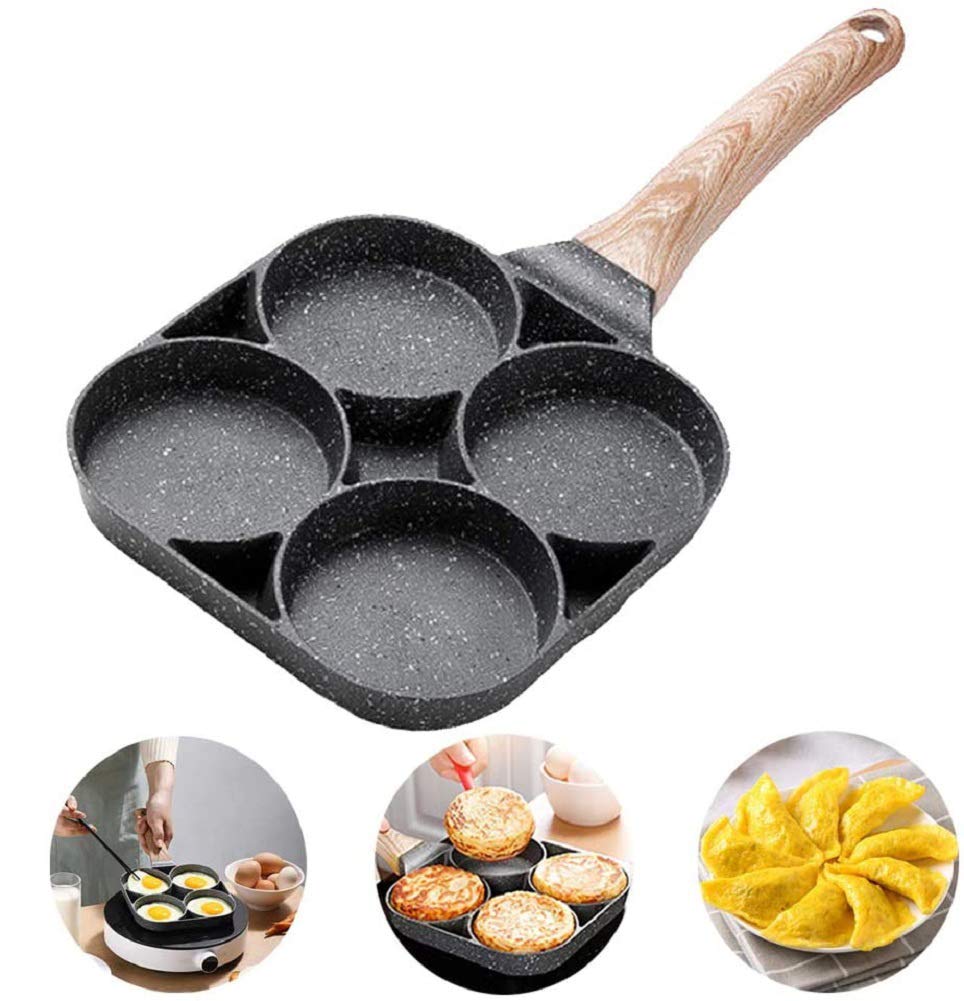 Non-Stick Frying Pan with 4 Hole | 7.5 IN Pancake Pan | Fried Egg & Burger Pan | Multi-Purpose Breakfast Cooking Pan (Multicolor)