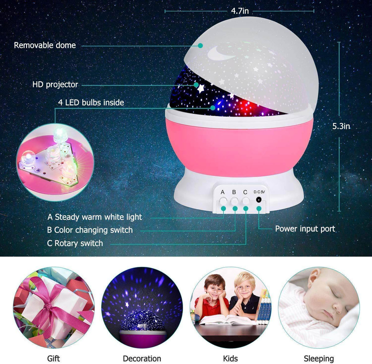 Premium c Lamp Projector with Colors and USB Cable,Lamp for Kids Room Night Bulb (Multi Color,Pack of 1)
