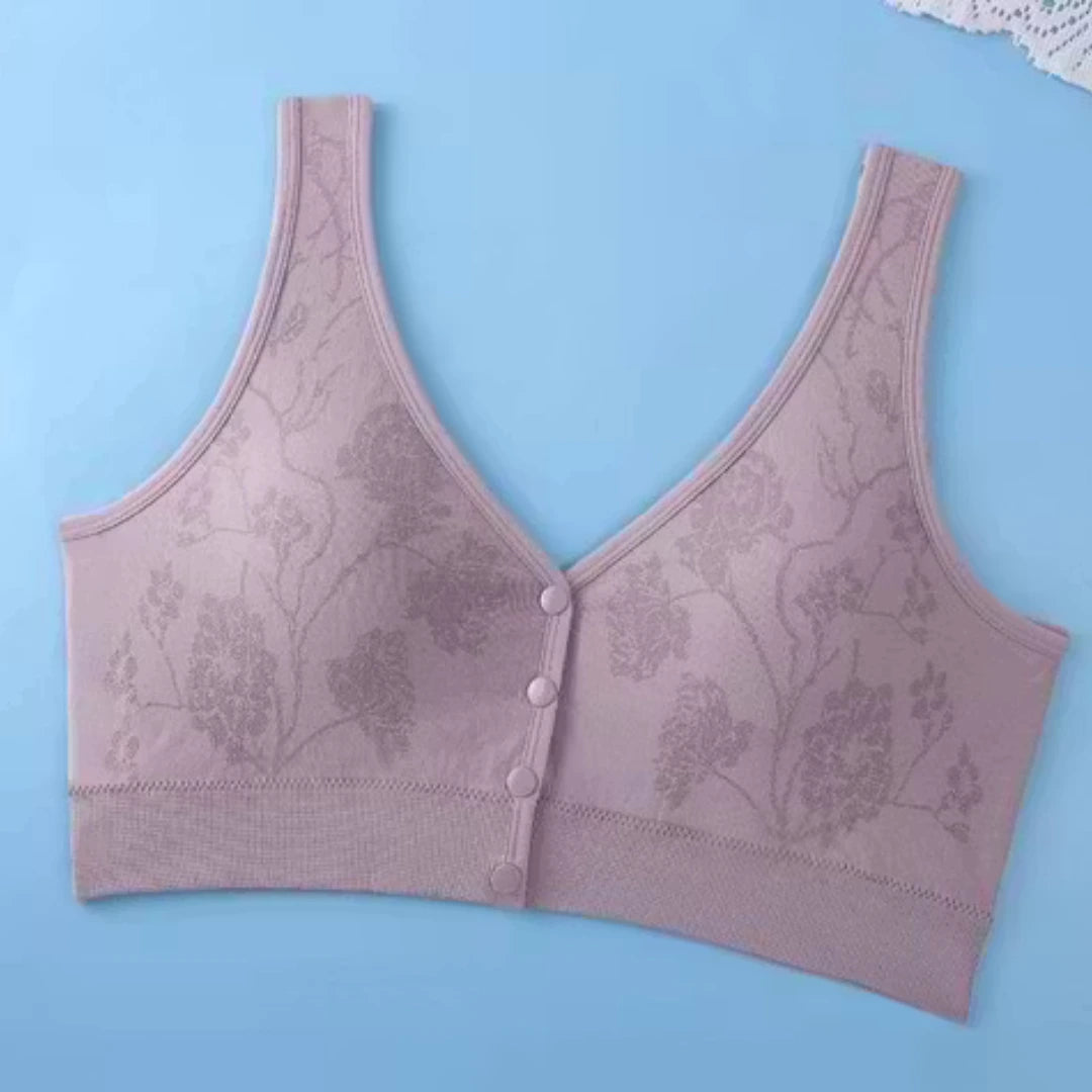 Plus Size Front Open Wireless Floral Bra – Soft Cotton Comfort for Women