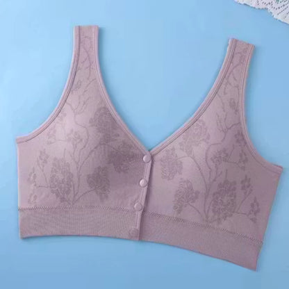 Plus Size Front Open Wireless Floral Bra – Soft Cotton Comfort for Women