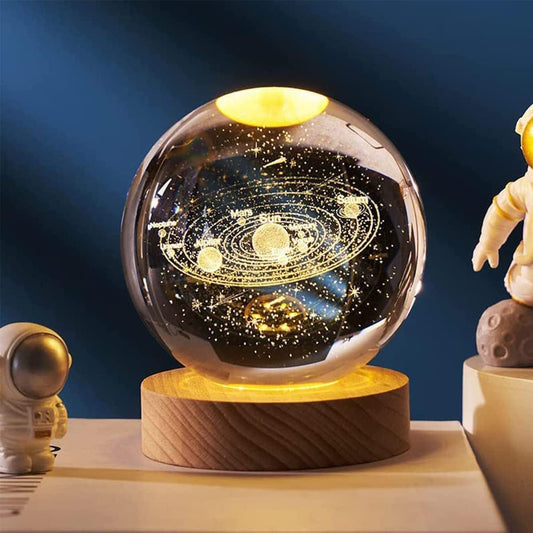 GARDINO 3D Planet Crystal Ball Night Lamp,Solar System Crystal Ball Night Light, USB Table Colorful LED Wooden Crystal Ball for Home Decoration Birthday Gift for Teens Boys and Girls(Planet)