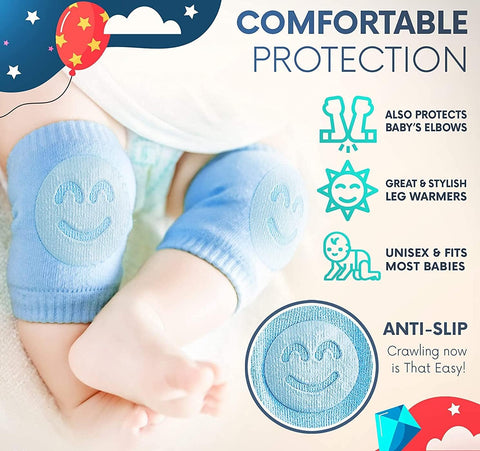Baby Smiley Knee Pads for Crawling – Anti-Slip Elastic Cotton Knee & Elbow Safety Protectors (Random Color)