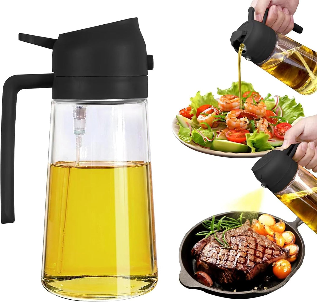 2-in-1 Glass Oil Sprayer and Dispenser Bottle with Premium Nozzle – Multi-Color Oil Dispenser and Sprayer (500 ML)