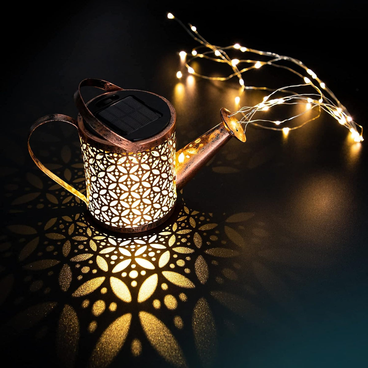 Solar Lights Outdoor Decorative, Solar Lantern Outdoor Hanging Waterproof Hollowed-Out Design, Decorative Retro Metal Solar Light with Hook