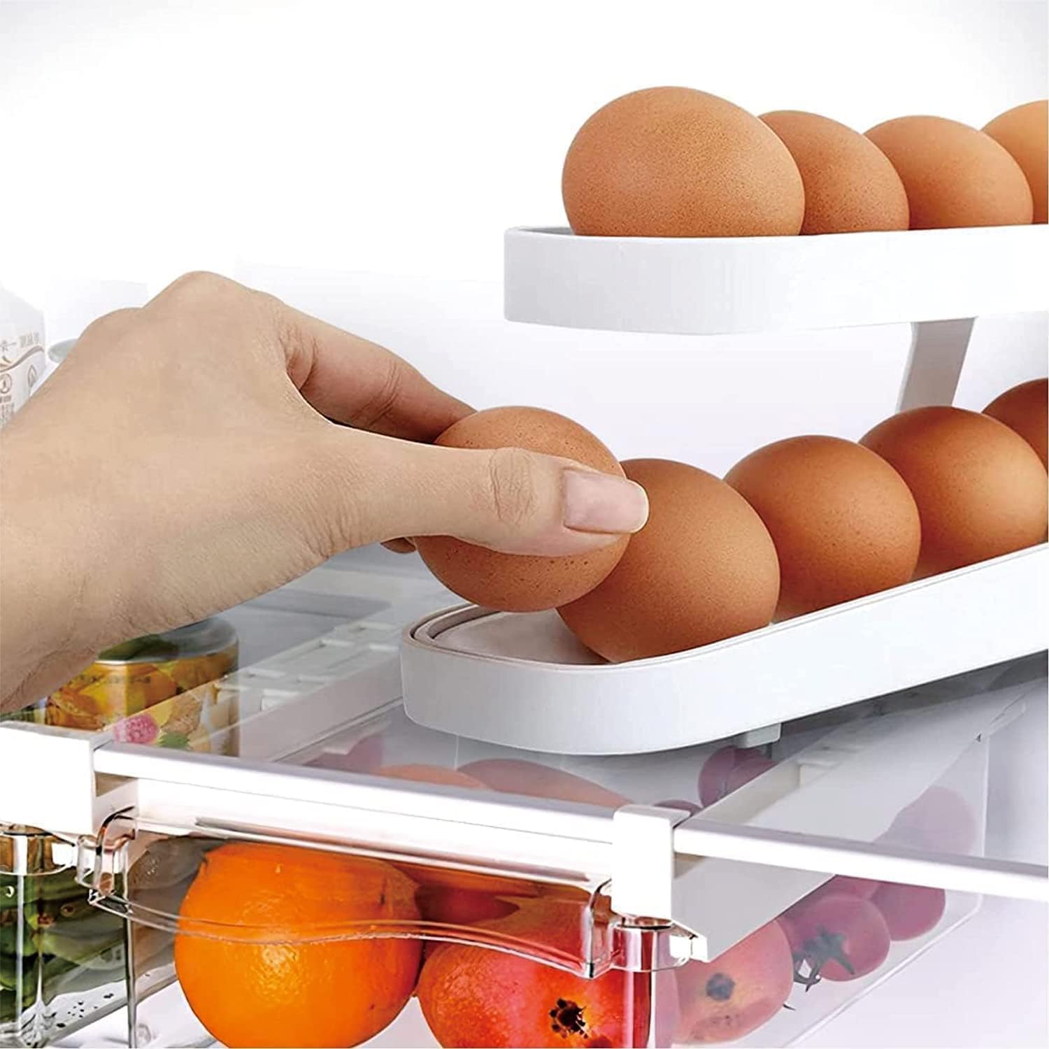 2-Tier Rolling Egg Dispenser | Space-Saving & Durable Polypropylene Egg Storage | Holds 12-14 Eggs with Gravity-Fed Design