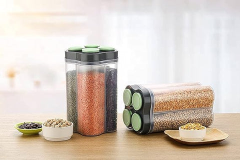 4-in-1 Square Food Container for Cereal Storage, Multi-Color