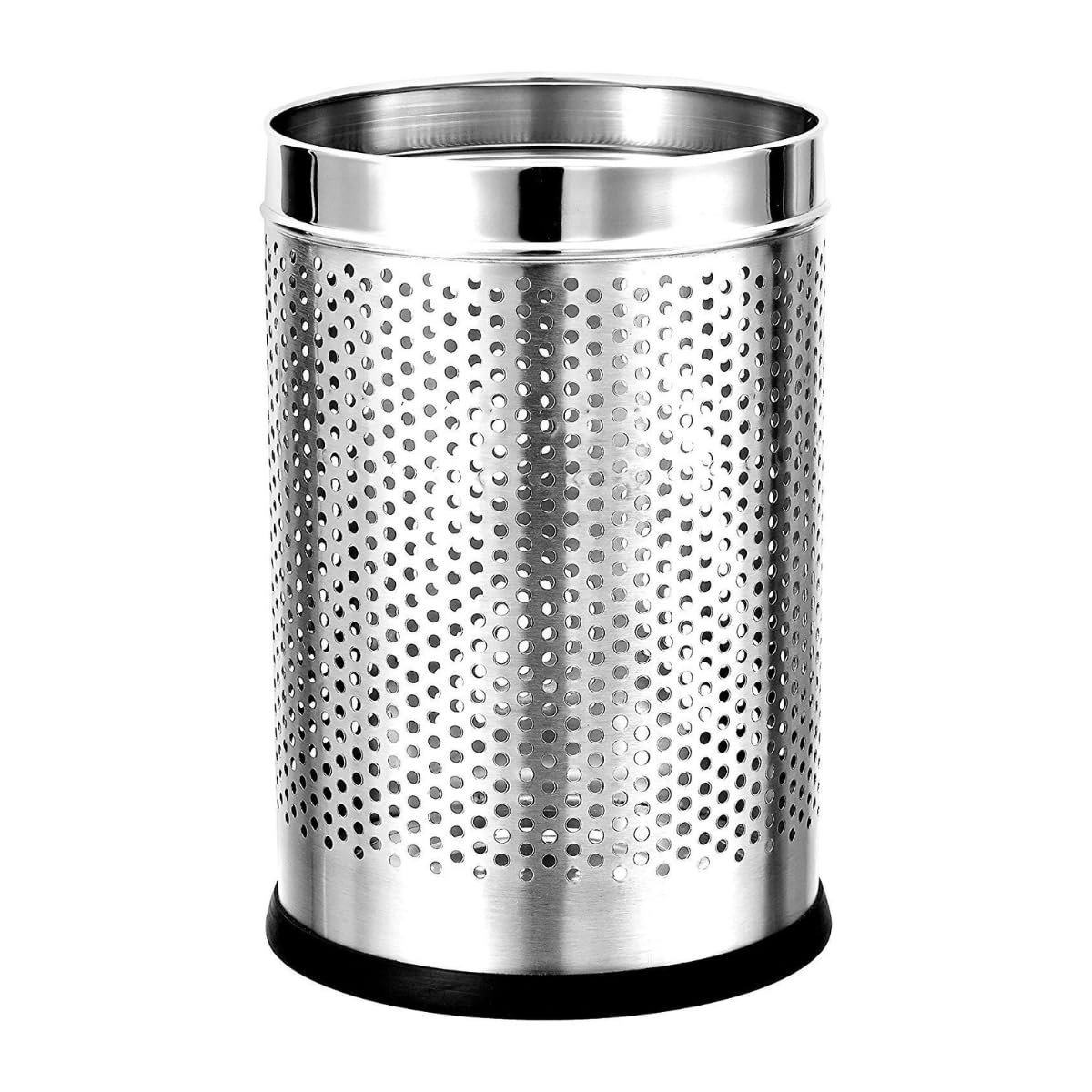 Stainless Steel 202 Perforated Design Open Top Dustbin - 25L | 10Inch (H) x 7 Inch (W)  Silver Trash Can with Anti-skid Base | For Bathroom, Bedroom, Kitchen & Toilet or Commercial Use